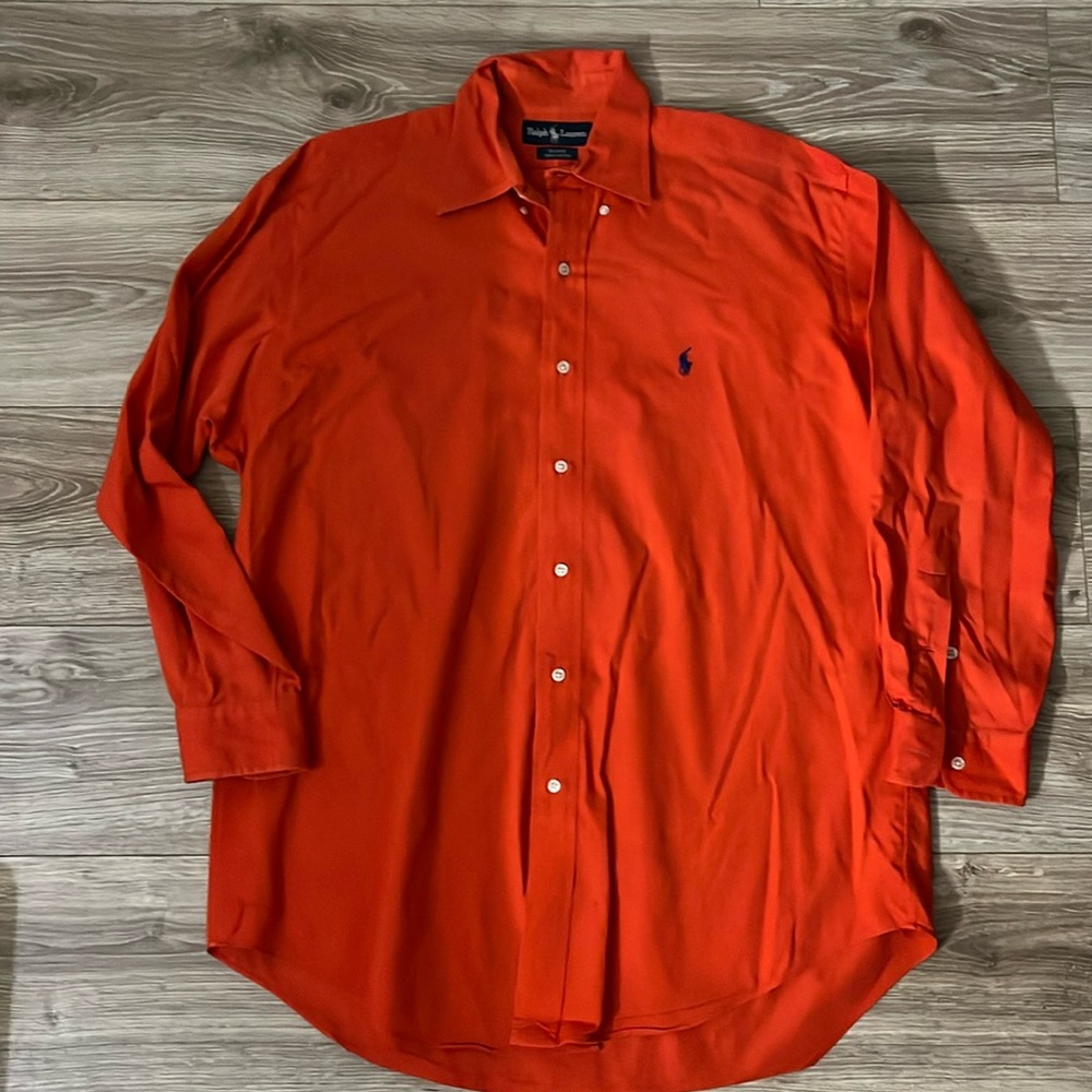 Ralph Lauren Blake Button down Orange Long Sleeve 100% Cotton‎ Mens M